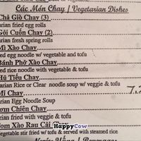 vegetarian menu at Vinh Chau in Springfield