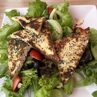 Summer salad w added tofu. You have to ask to remove parmesan.  at Nonesuch River Brewing in Poland