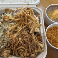 Carnitas chilaquiles  at Casa Palma Vegan Grill in Los Angeles