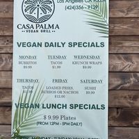 April 2025 specials  at Casa Palma Vegan Grill in Los Angeles