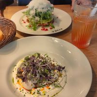Smashed avocado with egg in croissant and hungarian eggs at STIKA in Budapest