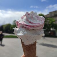 Croccante all'amarena (veg e identico al classico Algida🤯) e, nella patria della Stracciatella, StraCocco (veg) at Gelato al Quadrato in Bergamo
