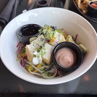 Tofu Bowl with sauces on the sidee  at Fat Belly in Sister Bay