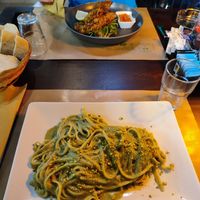 Linguine al pesto di pistacchi at Geco Bar in Vulcano
