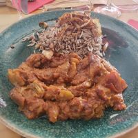 Eggplant stew with lentil caramelized onion rice at Orient Experience in Venice