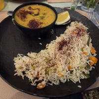 Vegetable rice and lentil dahl at Orient Experience in Venice