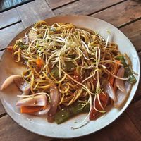 Tajerinos (pasta) with mixed veggies at Ganaha Restaurant in Mancora