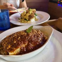 Lasagna roll and jackfruit crab cakes  at 9th Island in Haleiwa