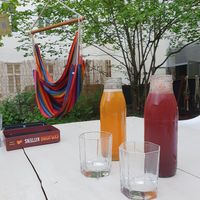 Selbstgemachter Kombucha und Selbstgemachte Limo at frei Yoga & Café in Vienna