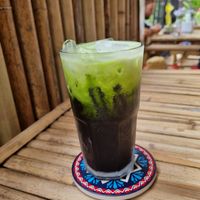 Iced green tea at Secret Garden Vegan Restaurant in Chiang Mai