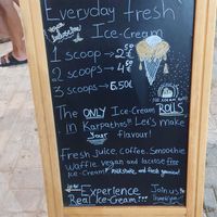 Vegan options and prices announced at Gelato Art Rolls in Karpathos