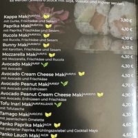 Maki menu (vegan options with a green leave).  at Funa Sushi - Weissensee - Takeaway & Delivery in Berlin