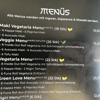 Menus (vegan options with a green leave).  at Funa Sushi - Weissensee - Takeaway & Delivery in Berlin