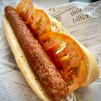 Frankfurt Vega with tomato, lettuce and fried onions rather simple at Frankfurt Kiki's in Premia De Mar