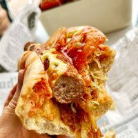 Frankfurt Vega with tomato, lettuce and fried onions, I also added salsa and mustard at Frankfurt Kiki's in Premia De Mar