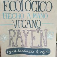 Sign for restaurant  at Rayen Vegano in Madrid
