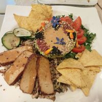 stuffed avocado with quinoa and nachos at Rayen Vegano in Madrid
