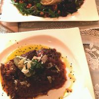 vegan lasagne & kale spinach dumpling with salad at Rayen Vegano in Madrid