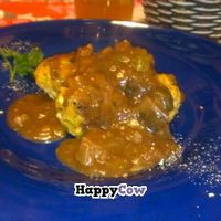 Tofu balls! Main course of set lunch menu at Rayen Vegano in Madrid