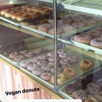 Top 2 shelves are vegan @ Ronald's at Ronald's Donuts in Las Vegas