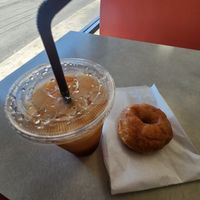 Thai tea and vegan glazed donut at Ronald's Donuts in Las Vegas