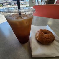 Thai tea and vegan glazed donut at Ronald's Donuts in Las Vegas