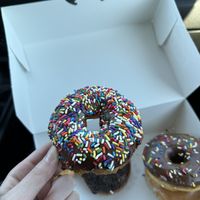 veg chocolate frosting w rainbow sprinkles   at Ronald's Donuts in Las Vegas