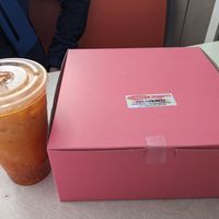 Vegan Thai tea and box of deliciousness at Ronald's Donuts in Las Vegas