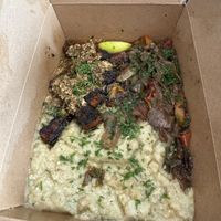 Mushroom plater with mash potatoes instead of ricee  at A Lo Vegano Orlando in Orlando