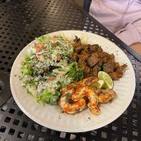 shrimp, salad, sweet potatoes at A Lo Vegano Orlando in Orlando
