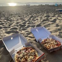 Vegan pizza (one on the left)  at Aydin's Pizza in Rhosneigr