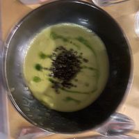 Delicious starter - pea soup with lentils  at Osteria Antico Brolo in Gardone Riviera