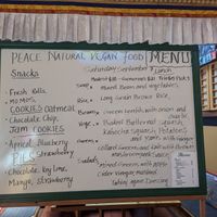 Sample menu as it changes every meal at Peace Natural Vegan Food in Berkeley