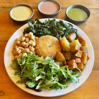 Medium plate. Sauces on side. Green sauce was too sweet    at Peace Natural Vegan Food in Berkeley
