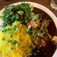 Tamarind Tofu & Mushroom - Chunks of tofu, fresh mushrooms and Turkish figs, cooked in a sweet and spicy tamarind curry at India Restaurant in Providence