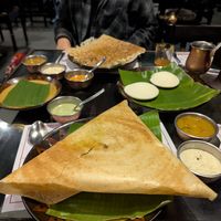Masala dosa (rice and rava) and idli! at Naivedyam in New Delhi