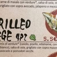 menu of vegan gyoza ingredients at Mic Ramen in Bergamo