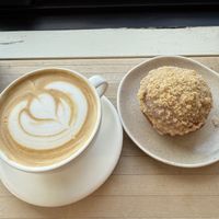 Pumpkin spice latte and peach cobbler donut   at Bramble Cafe in Halifax