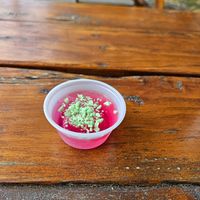 Vegan jello shots with actually vegan popping candy from Turkey at Advice Booth in Portland