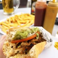 The insides of a Mediterranean sandwich at John's Grobe in Premia De Mar