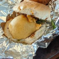 Ok, so this Vada Pav is a deliciously spiced potato coquette in a bun. Feels like it shouldn't work, but it soo does! at Shree Krishna Vada Pav - Vauxhall in South West London