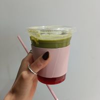 Strawberry matcha with almond mylk at Balibola in Melbourne