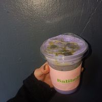purple sweet potato matcha w almond milk at Balibola in Melbourne