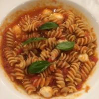 Pasta with tomato sauce and their own mozzarella-style cheese at CHOICE in Kyoto