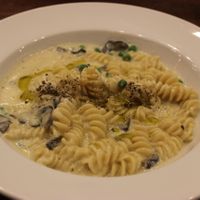 Vegan cream cheese sauce spaghetti. The vegetables change each time - the other time we had potatoes and carrots. at CHOICE in Kyoto