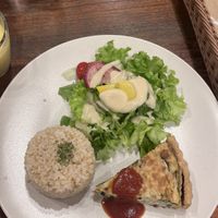 Quiche, rice, salad, and soup  at CHOICE in Kyoto