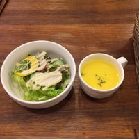 Corn soup and salad at CHOICE in Kyoto