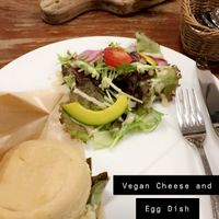 Vegan Cheese platter (top) and Egg Sandwich dish (bottom) at CHOICE in Kyoto