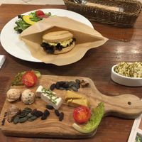 Egg sandwich with small salad and the cheese platter at CHOICE in Kyoto