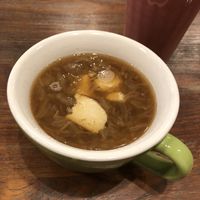 Onion soup with vegan cheese. Good! at CHOICE in Kyoto